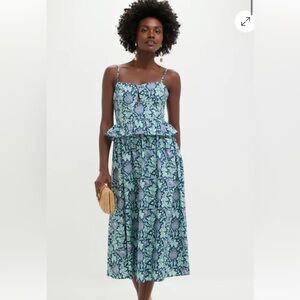Hyacinth House Blue Leafy Floral Maeve Midi Dress